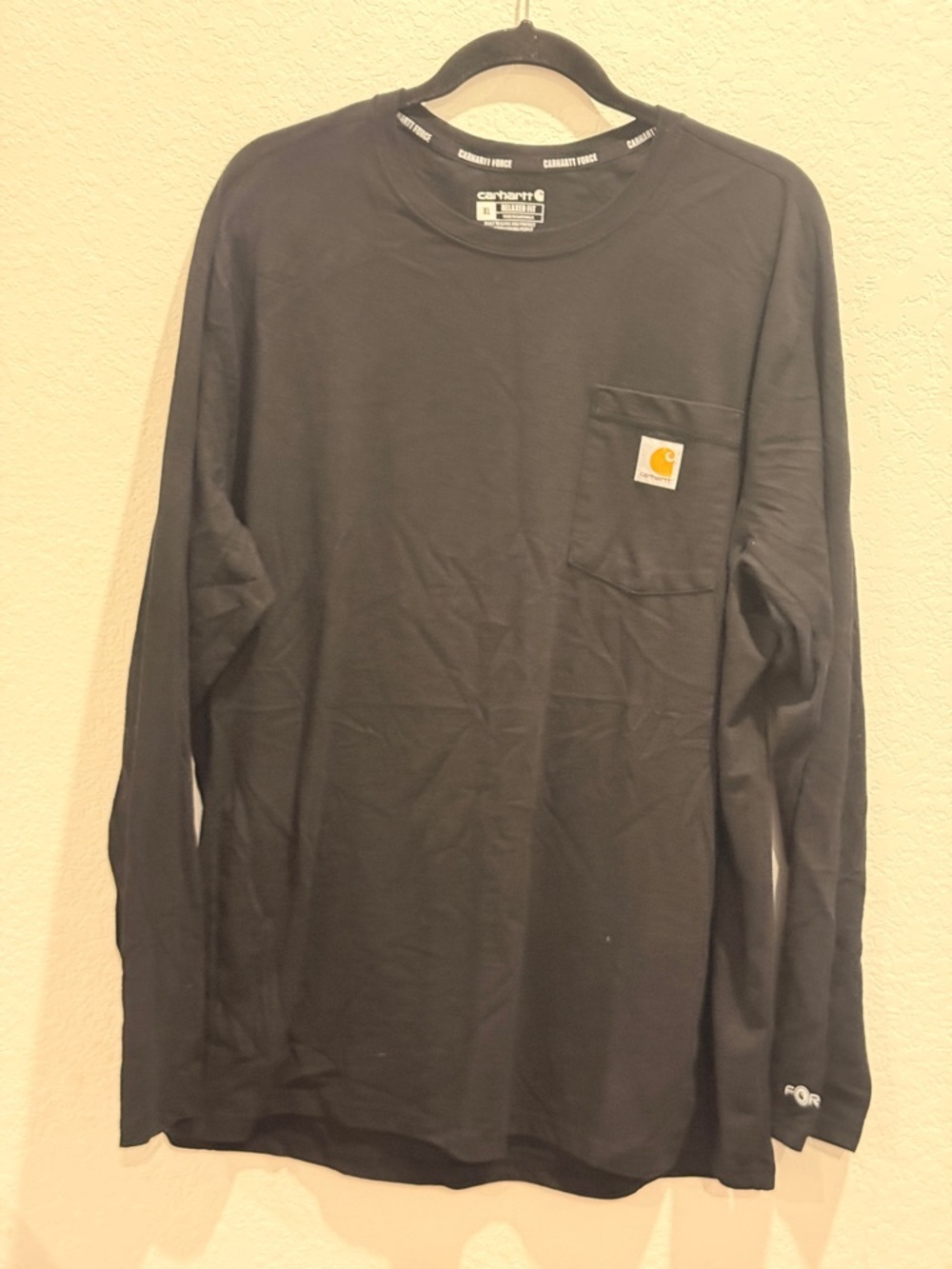 Carhartt Black Long-Sleeve Pocket Tee with Logo Patch